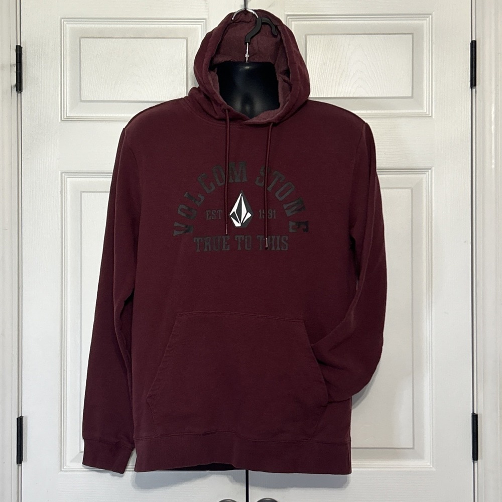 Volcom Stone Maroon Pullover Hoodie Skateboard Skater Surf Grunge 90's Sz L